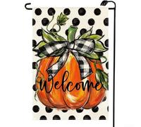 Fall Pumpkin Garden Flag Double Sided Design with Buffalo Plaid, Made from Weatherproof Polyester Linen, Perfect for Outdoor Seasonal Yard Decoration (1)