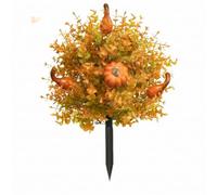 Fall Pumpkin Garden Stake,14" Artificial Autumn Topiary Bush with Mini Pumpkins & Gourds,Faux Eucalyptus Leaf Garden Pick Decor for Outdoor Yard Porch Pathway Halloween Thanksgiving Decoration
