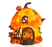 Fall Pumpkin House Decor with LED Light - 7.5"x6.7"x7.9" Harvest Pumpkin Figurine - Autumn Tabletop Decoration for Thanksgiving, Halloween, Indoor Outdoor Use