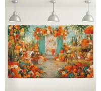 Fall Pumpkin Patch Backdrop, Autumn Harvest Floral Wall Decor, Cozy Outdoor Photography Background for Thanksgiving Party, Seasonal Outdoor/Indoor Decoration 71x43 Inch