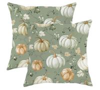 Fall Pumpkin Pillow Covers Set of 2, Sage Green Vintage Harvest Throw Pillow Cases, Rustic Autumn Decorative Square Farmhouse Decor Cushion Covers for Home Sofa Bed Couch 18x18 Inch