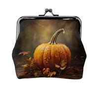 Fall Pumpkin Printed Kiss Lock Coin Pouch Faux Leather Mini Clutch for Travel Shopping and Daily Outing