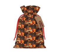 Fall Pumpkin Printing Fashion Drawstring Bag With Kraft Tag For Christmas Halloween Party Gift Packaging