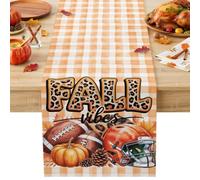 Fall Pumpkin Rugby Sports Table Runner 72 Inches Long,Table Runners Kitchen Dining Tables Decoration for Home Party Decor, Orange White Buffalo Plaid Tables Runner Wedding Dresser Scarf