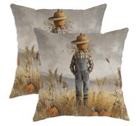 Fall Pumpkin Scarecrow Pillow Covers Set of 2, Earthy Beige Harvest Decorative Cushion Covers for Autumn Home Sofa Couch Decor 16x16 Inch