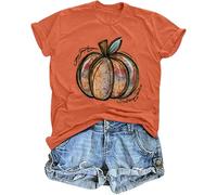 Fall Pumpkin Shirts Women Family Halloween Thanksgiving Tops Cute Autumn Thankful Pumpkin Fall Graphic Tees, Glittle/Brown, M