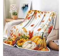 Fall Pumpkin Sunflower Flannel Throw Blanket, Watercolor Autumn Leaf Berry Cozy Warm Decorative Blanket for Bedroom Living Room Camping, Gift Blanket for Women Kids Home Decor Lovers,50X60 Inch