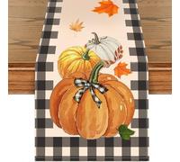 Fall Pumpkin Table Runner 13"x108" Inch Buffalo Plaid Autumn Halloween Thanksgiving for Party Kitchen Dining Decor