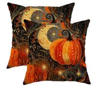 Fall Pumpkin Throw Pillow Covers Set of 2, Orange and Black Decorative Cushion Cases, Autumn Harvest Home Decor for Sofa Couch Bed 16x16 Inch