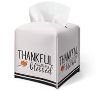 Fall Pumpkin Tissue Box Cover, Thankful Grateful Blessed Tissue Box Cover, Tabletop for Living Room Office Vanity Farmhouse, Unique Thanksgiving & Housewarming Gift for Women, Aesthetic Home Decor-B07