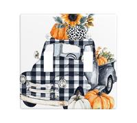 Fall Pumpkin Truck Light Switch Cover Plate, Rustic Black White Checkered Design for Autumn Decor, Thermoplastic Wall Plates, Standard Size Double Toggle