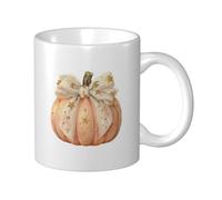 Fall Pumpkin with Large Vintage Bow Ceramic Cup, Elegant Coffee Mug Tee Drinkware Water Cup for Home Office 11oz