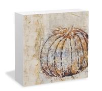Fall Pumpkin Wooden Box Sign Desk Decor Farmhouse Vintage Rustic Autumn Thanksgiving Wood Signs for Home Office Table Shelf Decorations 5x5 Inch