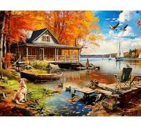 Fall Puzzles 500 Pieces - Autumn by The Lake Jigsaw Puzzle - Eco-Friendly Puzzles for Adults with Vivid Colors, Durable Construction, Precision Cutting, Great Family Activity & Solo Stress Relief
