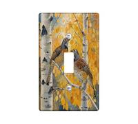 Fall Quail Bird Decorative Light Switch Cover Wall Plate 1 Gang Single Toggle, Autumn Birch Tree Leaf Electrical Faceplate for Kitchen Bathroom, Country Switchcover Decor
