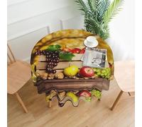 Fall Red Leaves And Fruits 60-Inch Round Tablecloth Waterproof Polyester, Decorative Washable Table Cover For Indoor Outdoor Dining,Parties,Weddings (Single-Sided Print)