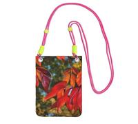 Fall Red Leaves And Fruits Cell Phone Purse For Women, Cell Phone Sleeve Pouch Case Wallet Bag With Fuchusia Shoulder Strap Travel Pouch