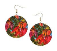 Fall Red Leaves And Fruits Leather Round Earrings Color Valentine'S Day Festival Activities Fashion Women'S