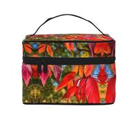 Fall Red Leaves and Fruits Makeup Bag Portable Travel Cosmetic Bag for Women, Beauty Zipper Makeup Organizer PU Leather Washable Waterproof, Black, One Size