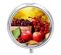 Fall Red Leaves and Fruits Pill Box, 3 Compartment Small Pill Case Waterproof Travel Pill Organizer for Pocket Or Purse Portable Mini Medicine Tablet Vitamin Holder Pill Case