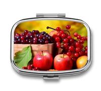 Fall Red Leaves and Fruits Pill Box for Pocket Square Pill Box 2 Compartment Decorative Portable Travel Pill Holder Tablet Vitamin Organizer Mini Pill Case