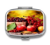 Fall Red Leaves and Fruits Pill Box Medicine Pill Organizer Small Pill Case Travel Pill Container Portable Pill Case for Pocket 2 Compartment Pill Holder Pill Boxes for Travel