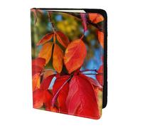 Fall Red Leaves And Fruits Print 5.5in Passport Travel Document Wallet Case Stylish Secure Men Women For Travelers, Black, One Size