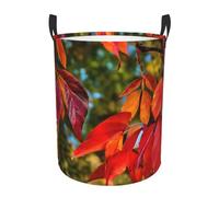 Fall Red Leaves and Fruits Print Round Laundry Hamper Waterproof Storage Bin for Clothes Household Items Organizer