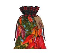 Fall Red Leaves And Fruits Print Xmas Drawstring Gift Wrapping Bag For Christmas Festive Present Packaging Needs