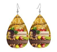 Fall Red Leaves And Fruits Printed Teardrop Pendant Leather Earrings | Lightweight and Versatile Earrings | Suitable for Daily Commute and Date Wear