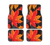 Fall Red Leaves Print Car Floor Protection Set 4 Pieces Foot Mat Fit Vehicle Anti-Slip Cushion Waterproof