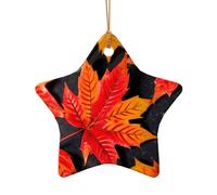 Fall Red Leaves Print Ceramic Star Heart Shaped Ornaments Christmas Tree Hanging Xmas Pendants Decor