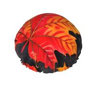 Fall Red Leaves Print Elastic And Reusable Hair Bath Caps Double Waterproof Layers Bathing Hat