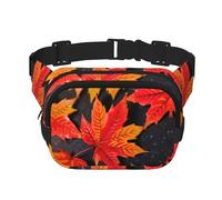 Fall Red Leaves Print Fashion Waist Packs Square Layer Waist Bag Black Belt Bag with Adjustable Strap, Black, One Size
