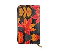 Fall Red Leaves Print Leather Long Clutch Wallet â€“ Fashionable Personalized Wallet, Multiple Card Slots, Gift Ready, Black, One Size