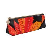 Fall Red Leaves Print Leather Pencil Case Zipper Pencil Multifunctional Stationery Bags