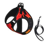 Fall Red Leaves Print Soft Mesh Dog Harness and Leash Set Pet Puppy Cat Comfort Padded Vest No Pull Harnesses
