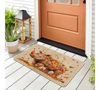 Fall Rhinos Fun Front Black Door Mat Outside Inside Entrance 29 * 17, Funny Autumn Maple Leaf Outdoor Indoor Non Slip Doormat, Small Animal Shoes Off Doormat for Patio Interior Garage