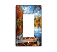 Fall River Boat Decorative Switch Cover 1 Gang Single Rocker, Forest Autumn Ship Wall Plate Cover, Standard Size, Nature Lake Scenic Electrical Faceplate for Bedroom Living Room Decor