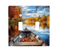 Fall River Boat Decorative Switch Cover 2 Gang Double Toggle, Forest Autumn Ship Wall Plate Cover, Standard Size, Nature Lake Scenic Electrical Faceplate for Bedroom Living Room Decor