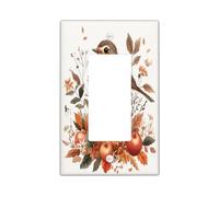 Fall Robins Bird Decorative Light Switch Cover Plate 1 Gang Single Rocker, Funny Autumn Pumpkins Leaf Electrical Faceplate for Kitchen Bathroom, Country Switchcover Decor