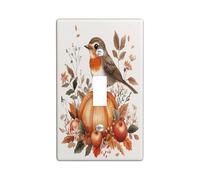 Fall Robins Bird Decorative Light Switch Cover Plate 1 Gang Single Toggle, Funny Autumn Pumpkins Leaf Electrical Faceplate for Kitchen Bathroom, Country Switchcover Decor
