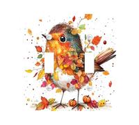 Fall Robins Bird Decorative Light Switch Cover Plate 2 Gang Double Toggle, Funny Autumn Maple Leaf Electrical Faceplate for Kitchen Bathroom, Fun Switchcover Decor