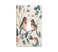 Fall Robins Bird Decorative Light Switch Cover Wall Plate 1 Gang Single Toggle, Fun Autumn Leaf Branch Electrical Faceplate for Kitchen Bathroom, Country Switchcover Decor