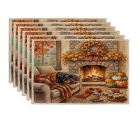 Fall Rottweilers Dog Placemats Set of 6, 12x18 Inch, Autumn Harvest Fireplace Campfire 6Pcs Soft Table Mats for Home Dinning, Farmhouse Holiday Party Kitchen Print Pattern Decor