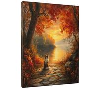 Fall Rough Collie Dog Canvas Prints Wall Art 16 * 20 x1, Autumn Nature Scene Wall Art for Living Room Bathroom, Big Small Vertical Puppy Decorative Bedroom Women Men