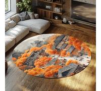 Fall Round Indoor Rug Lightweight Japanese Style House Maple Leaves Machine Washable Throw Nonslip Circle Floor Mat for Living Room 120 cm
