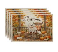 Fall Samoyed Dog Placemats Set of 4, 12x18 Inch, Holiday Pumpkins Birds 4Pcs Seasonal Table Mats for Home Dinning, Autumn Holiday Party Kitchen Decor