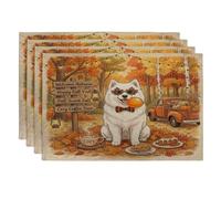 Fall Samoyeds Dog Placemats Set of 4, 12x18 Inch, Autumn Camping Truck Scenic 4Pcs Table Mats for Dinning, Holiday Pattern Holiday Home Kitchen Decor
