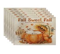 Fall Samoyeds Dog Placemats Set of 6, 12x18 Inch, Autumn Country Pumpkin Sunflower 6Pcs Table Mats for Dinning, Farm Holiday Home Kitchen Decor
